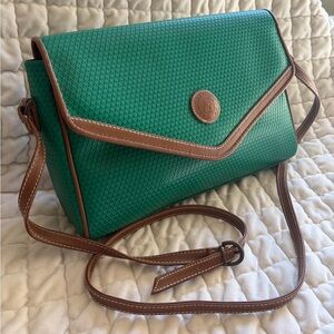 True Vintage 1983 Liz Claiborne Green Crossbody Bag with Brown Trim